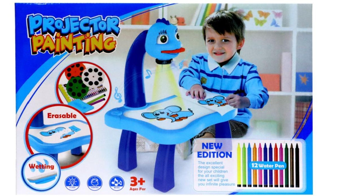 Kids' Smart Projector Painting Desk with 12 Water Pens & Music