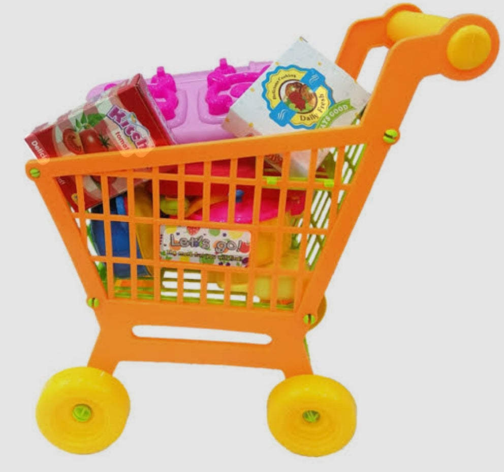 17-Piece Kids' Grocery Shopping Cart & Mini Kitchen Playset